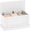 Large off-white storage chest with safety metal hinge, showcasing blankets and organized items for clutter-free living.