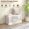 Large off-white storage chest with safety metal hinge, ideal for organizing books, clothes, and tools in any space.