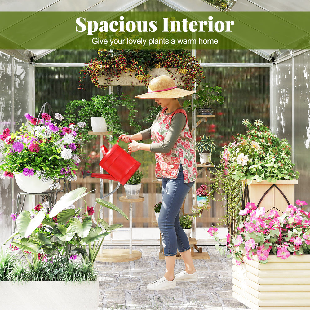 Large walk-in greenhouse with polycarbonate panels, featuring a spacious interior for optimal plant growth and.