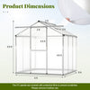 Large walk-in greenhouse with polycarbonate panels and rain gutters, measuring 6 ft x 6.5 ft, designed for year-round.