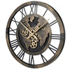 Large 27" gear wall clock with world map design in brown, featuring a robust metal frame and easy-to-read hands.