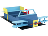 Large blue wooden kids sandbox with a steering wheel, adjustable sand depth, and colorful propeller for imaginative.