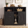 Lateral file cabinet in black with 2 drawers, single-door cabinet, and rustic barn wood grain design for home office use.