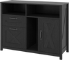 Lateral file cabinet in black with 2 drawers, a single-door cabinet, and 3 compartments for versatile storage solutions.