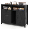 Lateral file cabinet in black with 2 drawers, single-door cabinet, and 3 compartments for home office organization.