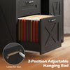 Lateral file cabinet with two drawers, adjustable hanging rod, and rustic black finish for home office organization.