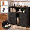 Lateral file cabinet in black with 2 drawers, single-door cabinet, and anti-toppling devices for added stability.