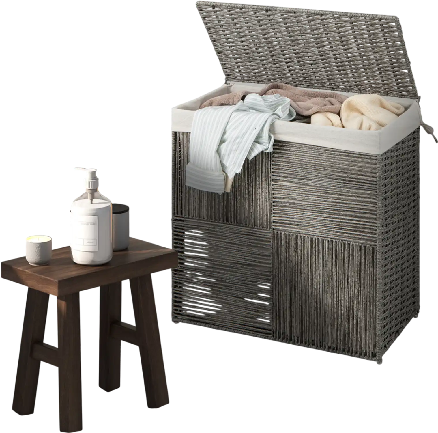 Costway 29 Gallon Rattan Laundry Hamper w/ Handles Removable Liner Bag Gray 32965841 New