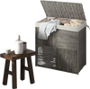 Gray 29-gallon laundry hamper with removable liner bag and convenient handles, perfect for bathroom or laundry room use.
