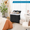 Black laundry hamper with lid and wheels, featuring a sturdy iron frame and elegant design for stylish organization.