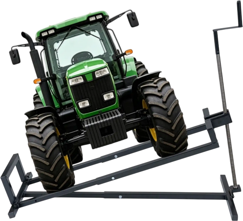 Lawn mower lift jack with heavy-duty metal construction, adjustable height, and foldable design for easy storage.
