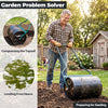 Lawn roller with U-shape handle, 12-gallon capacity, used for compressing topsoil and leveling frost heave in gardens.