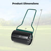 Lawn roller with U-shape handle, 12-gallon capacity, measuring 21" x 20" x 43", ideal for leveling lawns.