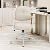 Side view of the Leathaire upholstered task chair in beige, showcasing its elegant design and cushioned back for office.