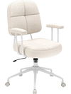 Beige upholstered task chair with cushioned back and arms, featuring a sturdy plywood base for home office use.