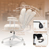 Ergonomic beige task chair with cushioned back, 360° swivel, and 90°-105° rocking function for home office comfort.