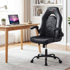 Ergonomic black leather office chair with flip-up armrests and adjustable height, ideal for home or office use.