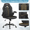 Ergonomic black leather office chair with padded armrests and thickened seat cushion, ideal for home and office use.