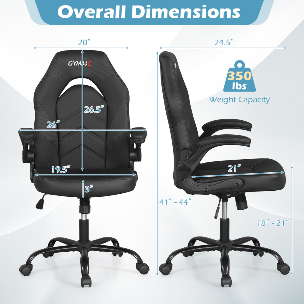 Ergonomic black leather office chair with flip-up armrests, adjustable height, and 350 lbs weight capacity for.