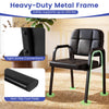 Heavy-duty metal frame leather office chair with padded armrests and non-slip foot pads, ideal for reception areas.