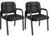 Set of 2 black leather office reception chairs with cushioned seats and ergonomic backrests for comfort in waiting.