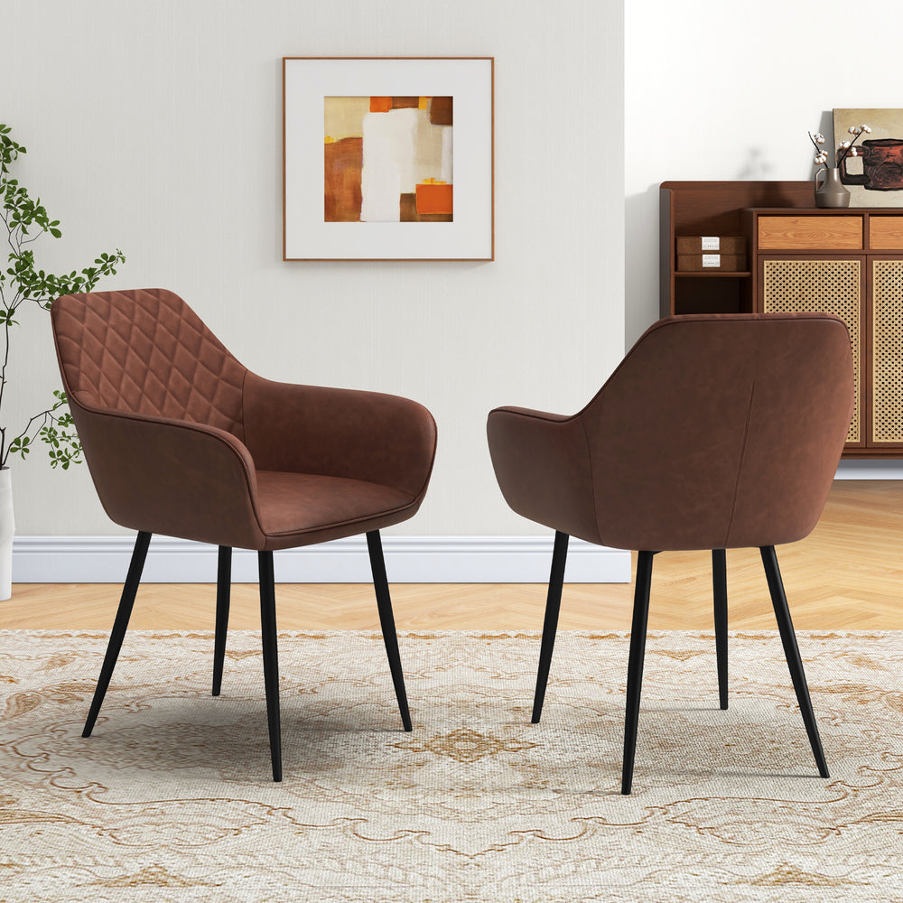 Leisure dining chair set of 2 in coffee color with curved backrest and wide seat, perfect for living or dining rooms.