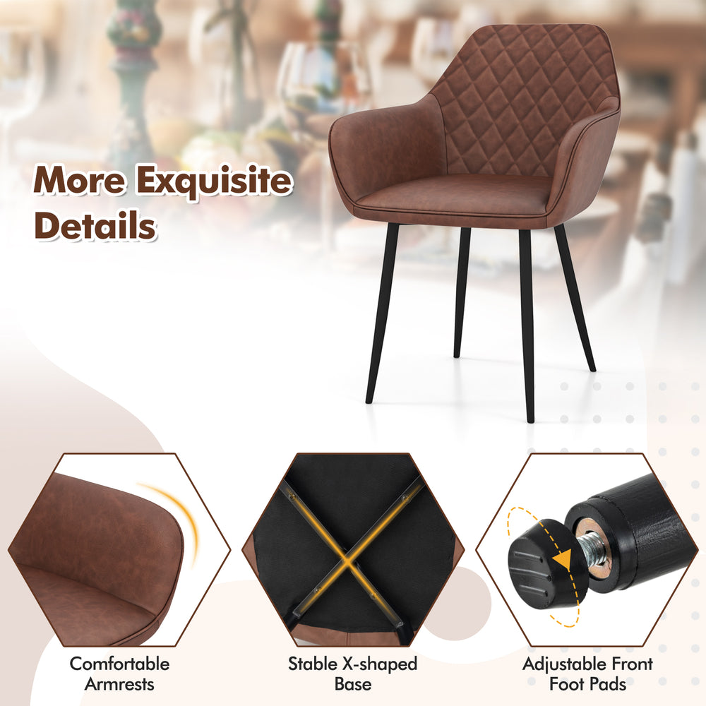 Leisure dining chair with curved backrest and wide seat in coffee color, featuring adjustable foot pads for stability.
