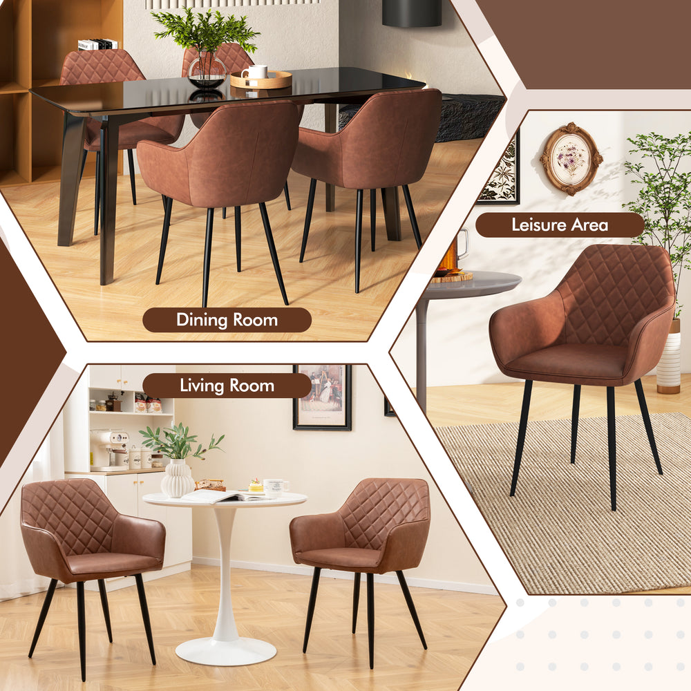 Curved backrest Leisure Dining Chair set in coffee color, featuring sponge-filled seats for comfort in dining or living.