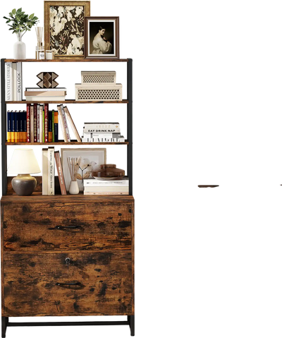Costway Letter Size Lateral File Cabinet w/ Lock Bookshelf Rustic Brown 20847569 New