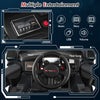 Steering wheel of the Licensed Audi Kids Ride On E-tron Racing Car with horn and music controls for entertainment.