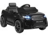 Licensed Land Rover kids ride-on car in black with remote control, bright lights, and ergonomic seat for outdoor fun.
