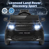 Licensed Land Rover kids ride-on car in black with headlights, featuring parent remote control and ergonomic seat for.