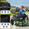 Licensed Land Rover kids ride-on car in black with steering wheel, media center, and parental control features for.