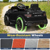 Licensed Land Rover kids ride-on car in black with wear-resistant wheels, ideal for outdoor adventures on various.