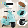 Kids ride-on motorcycle in green with anti-slip handles, curved seat, and puncture-proof wheels for safe fun.