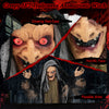 Creepy 5FT animatronic witch with glowing red eyes and posable arms, perfect for Halloween decorations and haunted.