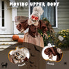 Life-size Halloween animatronic old lady hag prop with moving upper body, glowing red eyes, and creepy sounds for.