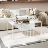 Lift top coffee table in white with hidden storage compartment, ideal for versatile use as a work or coffee table.