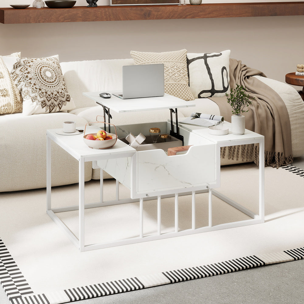 Lift Top Coffee Table Modern Center Table with Hidden Storage Compartment-White - Gallery View 1 of 11
