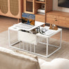 Lift top coffee table in white with spacious hidden storage, showcasing a modern design and smooth lifting mechanism.