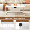 Lift top coffee table in white with hidden storage compartment and heavy-duty metal frame, ideal for versatile use.