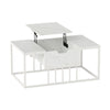 Lift top coffee table in white with hidden storage compartment, adjustable height, and modern design for versatile use.