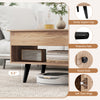 Lift top coffee table in natural finish with spacious hidden compartment and sturdy support legs for versatile use.