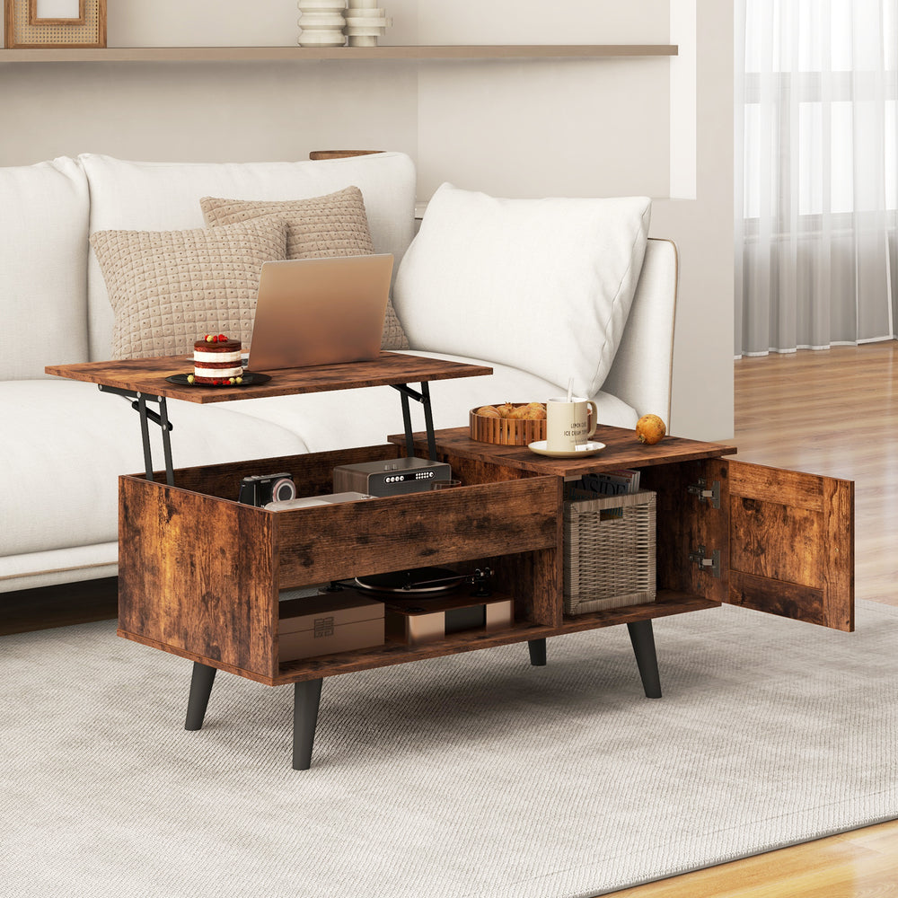 Lift Top Coffee Table with Storage and Hidden Compartment-Rustic Brown - Gallery View 1 of 11