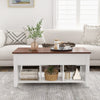 Coffee table with hidden storage compartment in white and wood finish, featuring open cubes and modern design for.