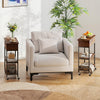 Lift top end table in rustic brown with charging station and wheels, ideal for small spaces and easy mobility.