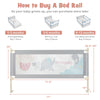 Vertical lifting baby bed rail with cute pattern, adjustable height, and double safety lock for secure sleep.