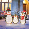 Three light-up penguins Christmas decorations with 194 LED lights, perfect for festive outdoor holiday displays.