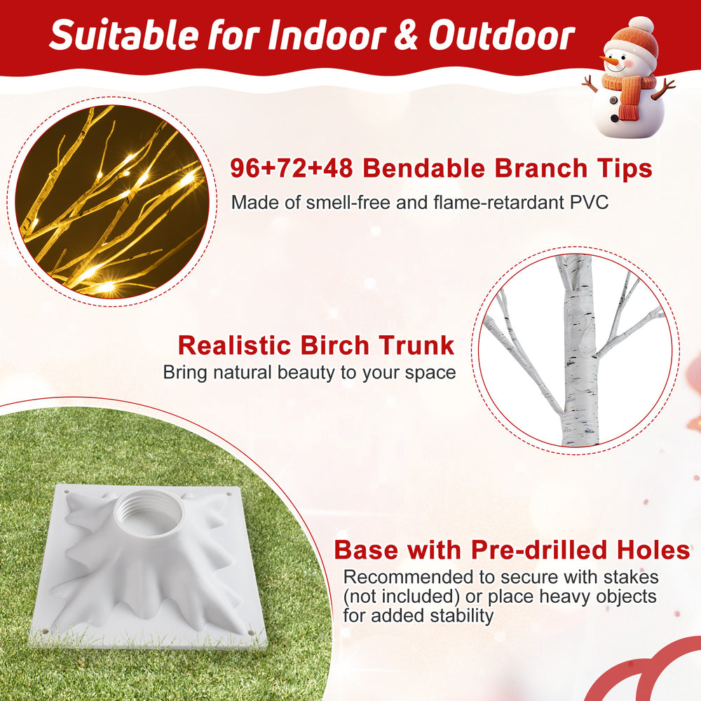 Lighted birch tree set of 3 with bendable branches, realistic bark, and stable base for indoor and outdoor holiday.