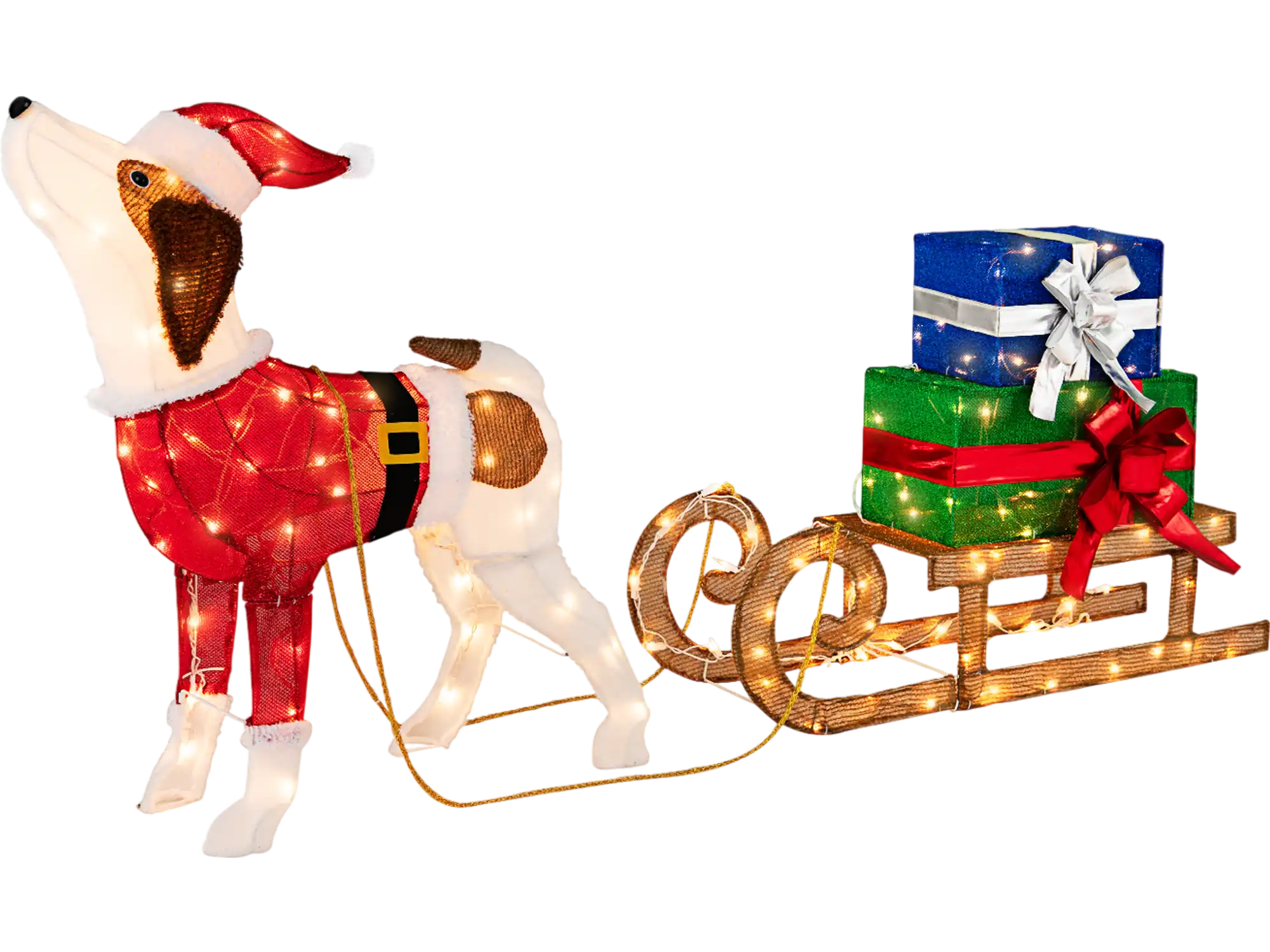 Costway Pre-lit Xmas Dog & Sleigh Outdoor Christmas Decoration 39678415 New